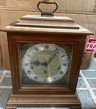 Vintage Seth Thomas 3-Wind Mantel Bracket Clock Wood Case Roman Numerals Chime picture