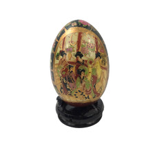 Vintage Satsuma Egg Geisha Girl Hand-Painted Moriage Porcelain with Stand 4.5