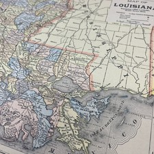 1899 Map of Louisiana 10x13 Original Tinted Map Engraving FL6-8 picture