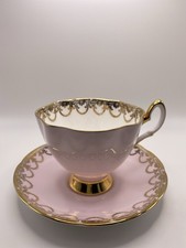 SALISBURY England Bone China Soft Pink Gold Lace Tea Cup & Saucer picture