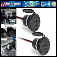 12V USB Outlet 30W PD USB-C & 18W QC3.0 Aluminum Car Charger, Dual Fast Charging picture