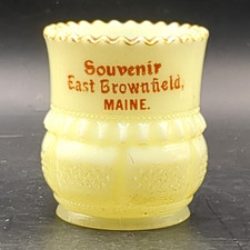 Antique Tarentum Custard Uranium Glass Toothpick Holder Souvenir Brownfield, ME picture