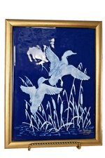 French Vintage LIMOGES Blue Porcelain Wall Plaque Fontanille & Marraud  10x14 picture