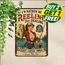 Just A Girl Who Loves Fishing Sign Retro Lake House Metal Tin Plaque Art Inch picture