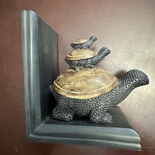 Three Turtles Stacked Bookend Book Shelf Three Generation Tortoise Black Gold picture