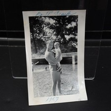 Vtg 1957 Photo Handsome Man Shirtless Wearing Trunks Swimming Bull Creek MO picture
