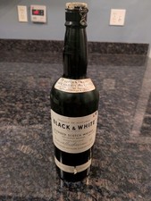 Black & White Blended Scotch Whiskey 4/5 Quart Bottle With Top EMPTY Vintage picture