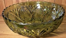 Anchor Hocking - Medallion Avocado Green 8” Glass Bowl - Vintage 1950’s MCM picture