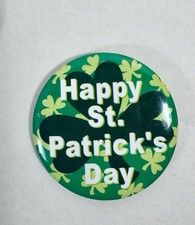 Happy St. Patrick’s Day Pinback Pin Shamrocks 1.5 In picture