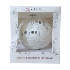 VITBIS Poland Oversized Glass Ornament 6in White Glitter Winter Village NEW picture
