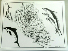 Vintage 1984 Spaulding & Rogers Tattoo Flash Sheet #52 Koi Dolphin picture