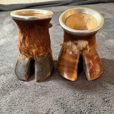 Vintage Taxidermy Hoof Yerba Mate Gourd Cups Pair Rustic South American Folk Art picture