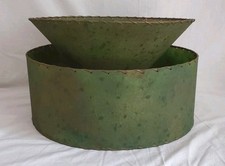 Vtg Lg MCM Green/Gold  Fiberglass Two Tier Whip Stitch Lamp Shade 18