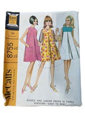 Vintage 60s McCalls 8755 Sewing Pattern Size 12 Misses Junior Dress Retro UNCUT picture