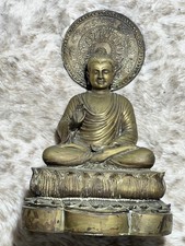 Oriental Bronze Sitting Buddha Statue 6.5 X 10.5 In picture