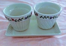 Longaberger Early Blossoms Pottery 2 Flower Pots & Tray Set Made in USA EUC picture