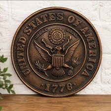 Vintage USA Great Seal Federal Eagle Ceramic Wall Plaque 1776 8.25” Copper picture