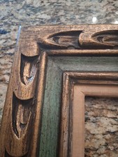 VINTAGE MID CENTURY MODERN PICTURE FRAME Wood Gold Linen Mexico 1960s MCM Art picture