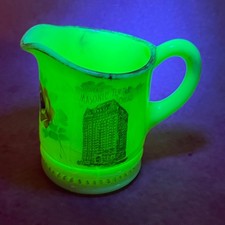 Antique Uranium Custard Glass Souvenir Miniature Creamer Chicago Masonic Temple picture
