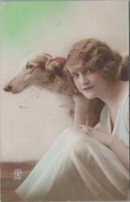 RPPC Postcard Woman And Greyhound Dog 1922 picture