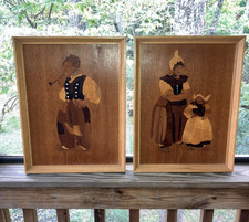 2 Vintage Buchschmid & Gretaux Esque Wood Inlaid German Scenes. Great Condition picture