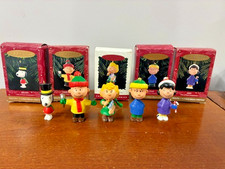 Vtg. 6 Pc. Hallmark Peanuts Gang Hard Plastic Ornaments picture