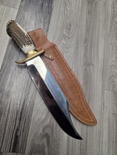 *MASSIVE 5LB* Bowie Knife Stag Handle Solid Brass Guard Leather Sheath 15