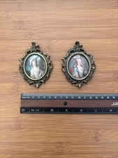 Vintage pair ornate Victorian mini Photo Frames Italian silk art portrait decor  picture