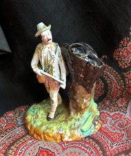 Antique 19thc French Polychrome Male Figurine, Glazed Porcelain, Pen Holder/Vase picture