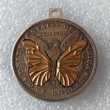 Antique-style Gold-toned Hobo Nickel Butterfly Spread Wings Machine Token picture