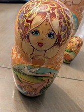 Rare Russian Matryoshka Nesting Dolls Fairytale/Folklore-5-Pc Wooden Set-Signed picture