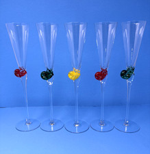 Fostoria Romania 5 Champagne Flutes Snail Art Glass Hand Blown 12 Inch Vintage picture