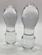 2 VTG Heavy Clear Glass Teardrop Bottle Carafes Decanter Stoppers Ground Glass picture