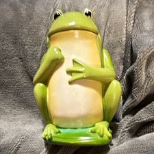 Green Ceramic Frog Figurine Open Back Shelf Sitter Holder Container picture