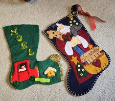 2 VTG HANDCRAFTED FELT CHRISTMAS STOCKINGS picture