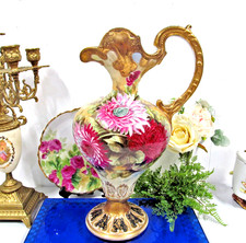 Royal Kinran Nippon cabbage rose mums  vase Pitcher Urn thick gold picture