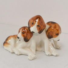 Occupied Japan Beagle Dogs Trio Porcelain Figurine Hokutosha Vintage picture