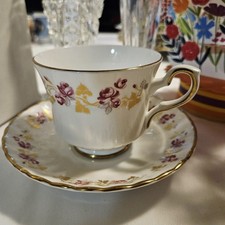 Vintage Rare Royal Stafford Teacup & Saucer Set Gold & Floral GoldTrim England picture