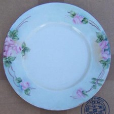 Pink Roses Green Leaves Germany Vintage Handpainted Decorative Plate picture