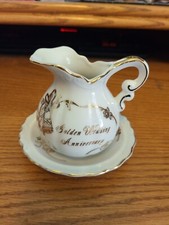 Lefton China Golden Wedding Anniversary Mini Pitcher & Saucer picture