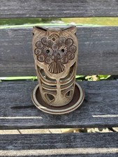 Vintage MCM Pottery Brown Owl Candle Holder Handmade Signed 1981 🔥🔥🔥 picture