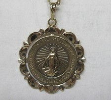 Antique Vintage 14K Yellow Gold Miraculous Medal Virgin Mary Charm Pendant 2 Gr. picture
