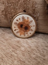 Vintage Pressed Dried Flower Art Convex Glass Brass Frame 3.5