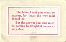 Humor Comic Slow Mail Poem Postcard Embossed Divided Back Era c1908 Posted picture