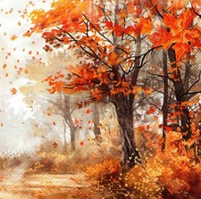 (2) Two Paper Lunch Napkins for Decoupage/Mixed Media - Autumn Tree in woods picture