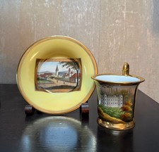 Antique Royal Vienna Porcelain Cabinet Cup Saucer Hand Painted Empire Yellow  picture