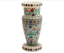 15'' white Marble vase pot Inlay Pietra Dura malachite lapis table decor home picture