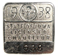 1938 IOWA Chauffeur Badge #1638 EX-NM picture