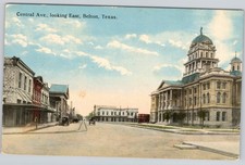 Belton TX Texas Postcard Central Avenue Looking East Bell County Courthouse Old picture