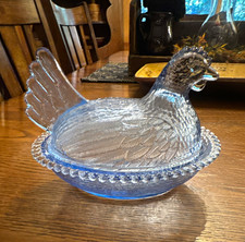 Vintage Indiana light blue hen on nest picture